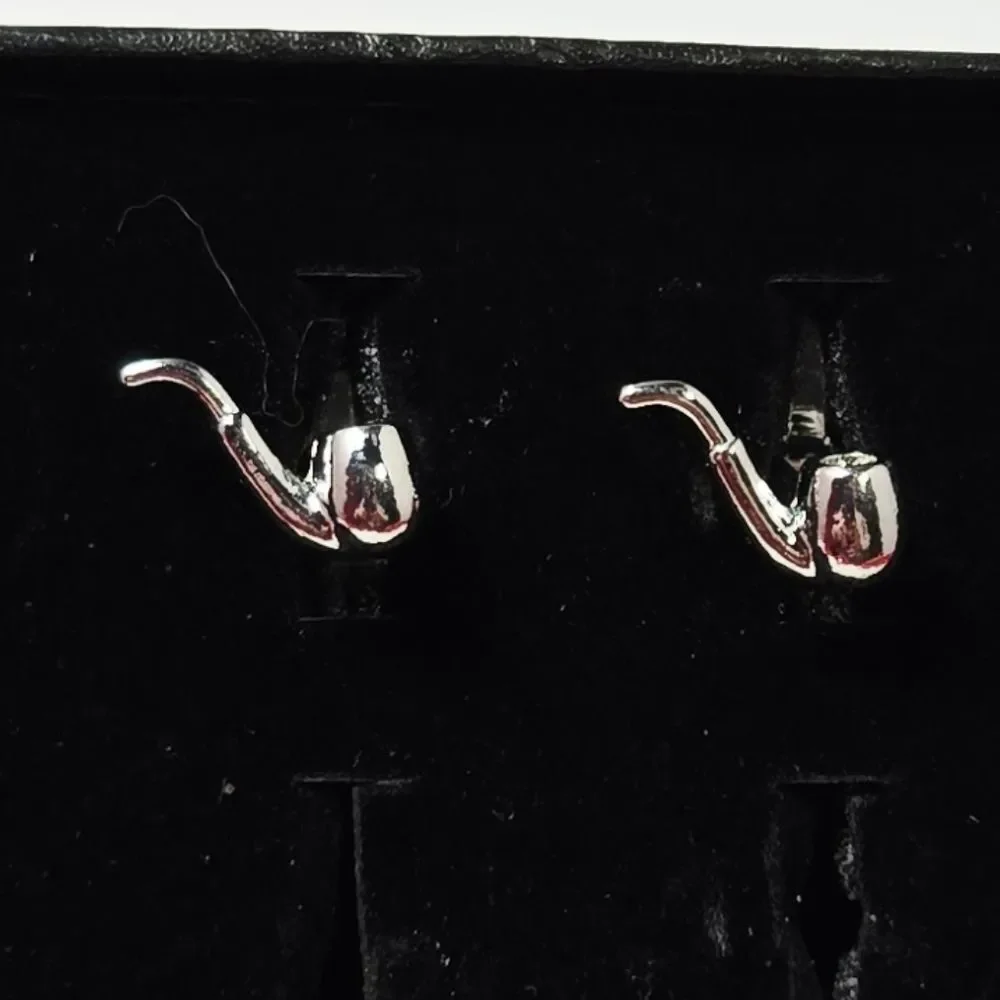 Vintage Pipe Cufflinks Silver Eclectic Gentleman Grandpa Style Business Tux Gift